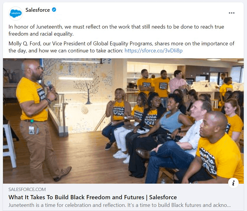 Salesforce post about Juneteenth