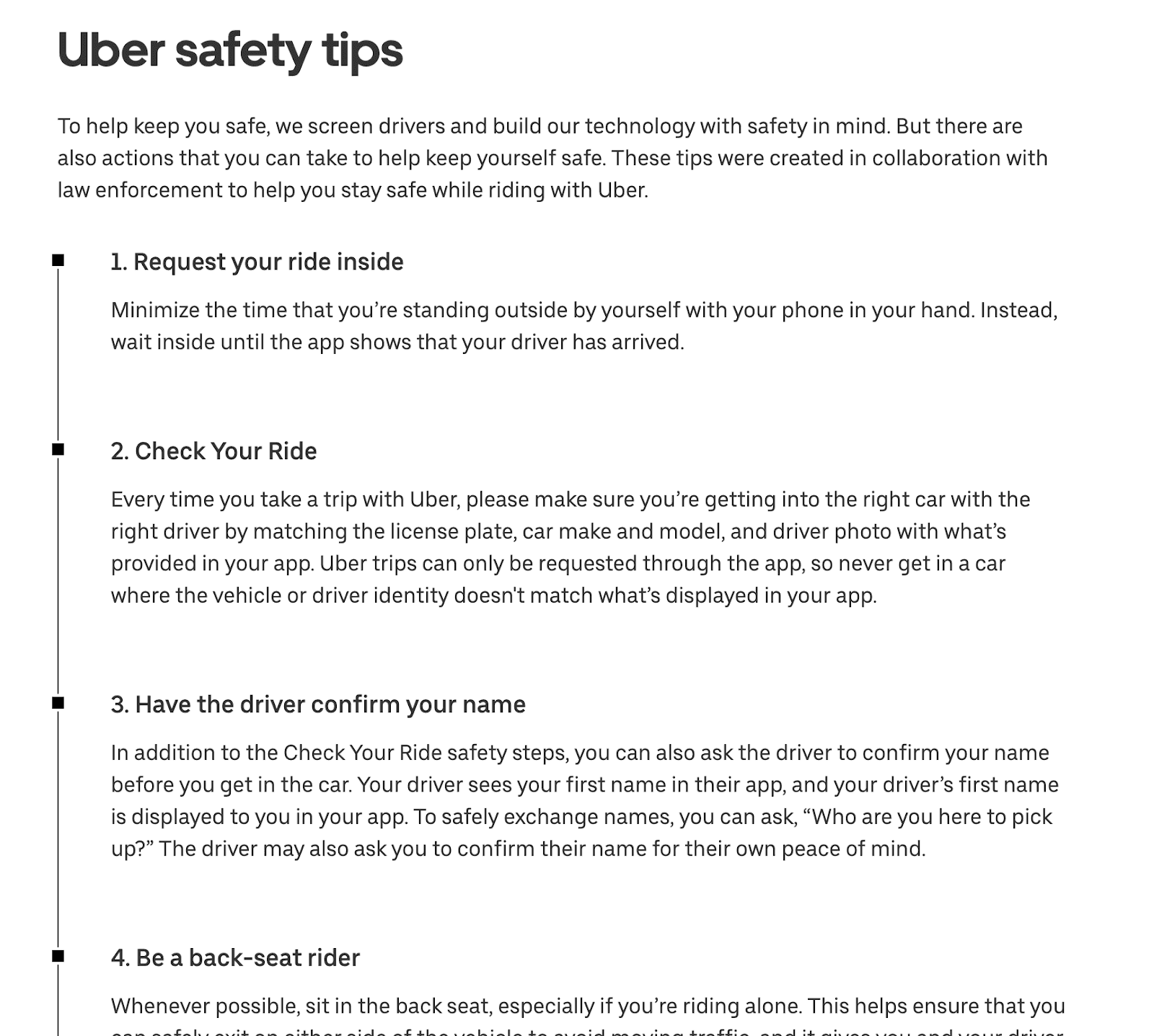 Uber safety tips post 