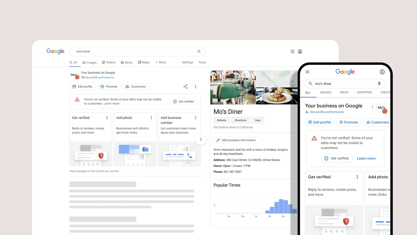 Google business page of Mo's Diner
