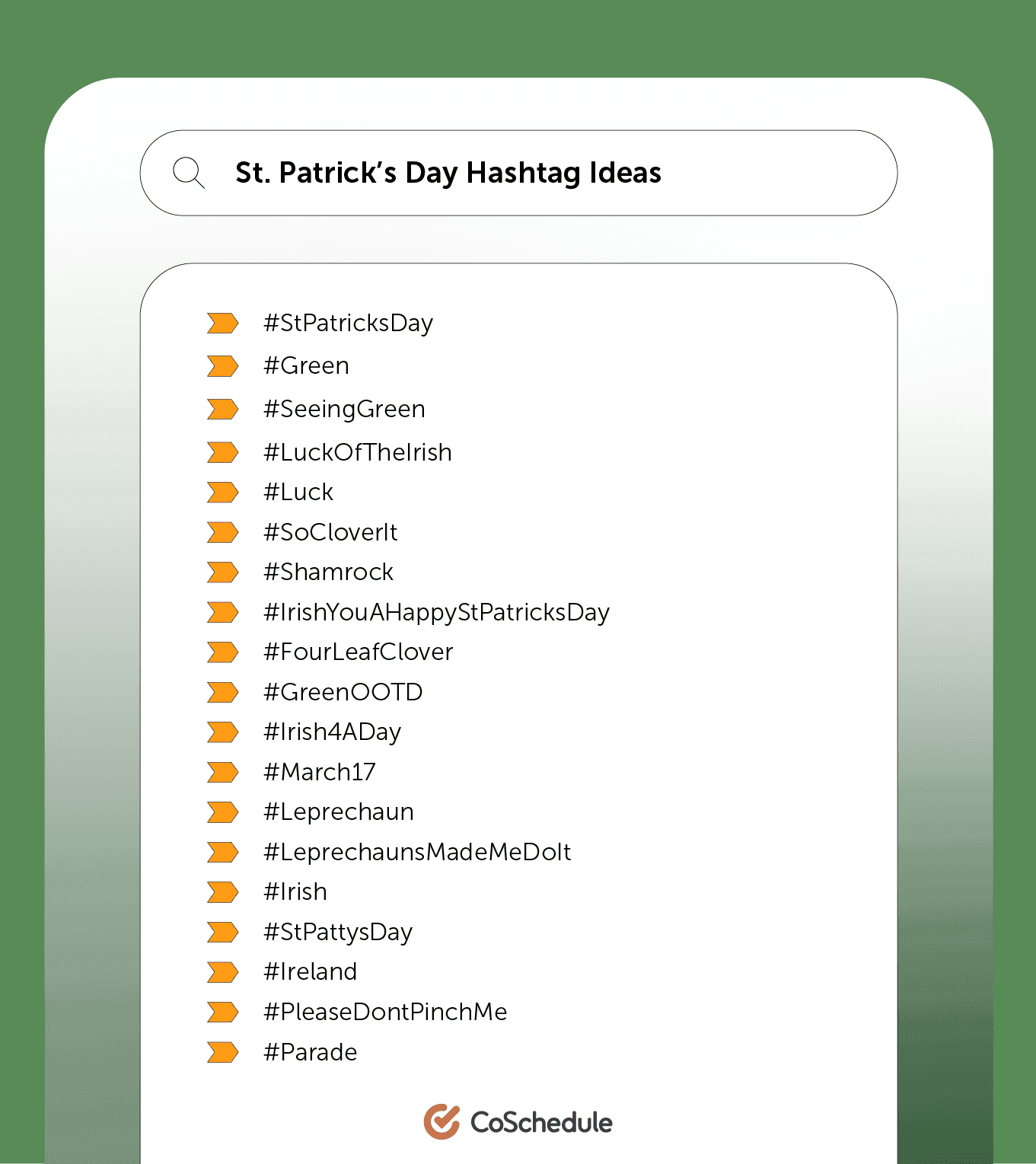 St. Patrick's day hashtag ideas from CoSchedule