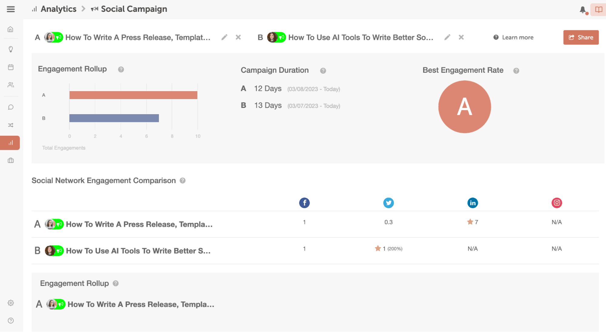 Learn how to compare two social campaigns at once.