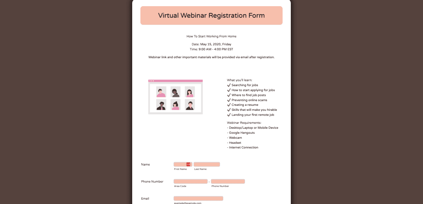 Virtual webinar registration form.