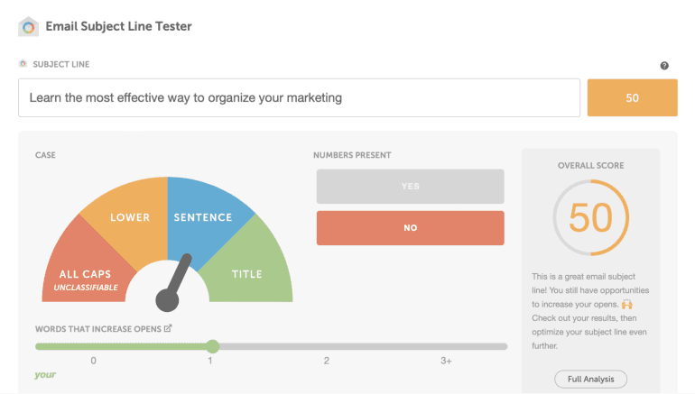 Use the email subject line tester to help get a higher traffic rate.