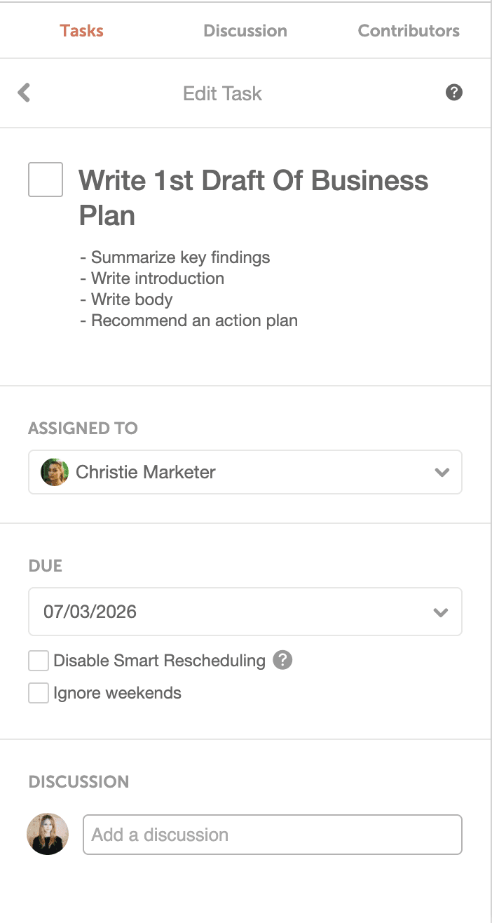 Write subtasks within the description section in marketing calendar.