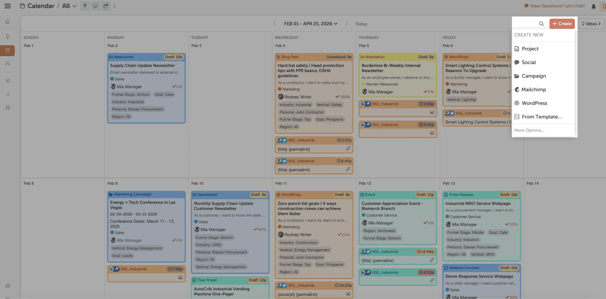 How to create new projects in the calendar.