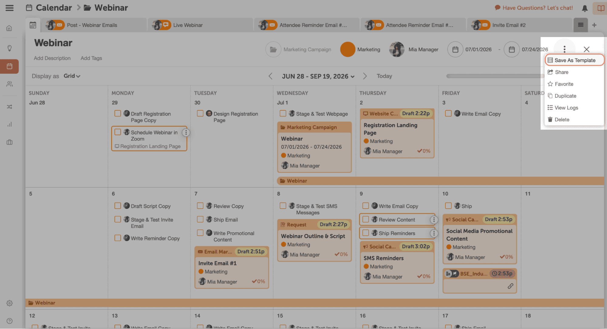 Save the existing template for future webinars.