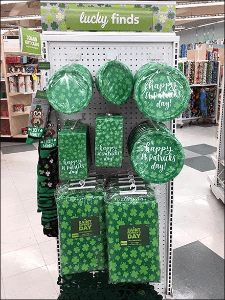 St. Patricks day themed end cap in a store