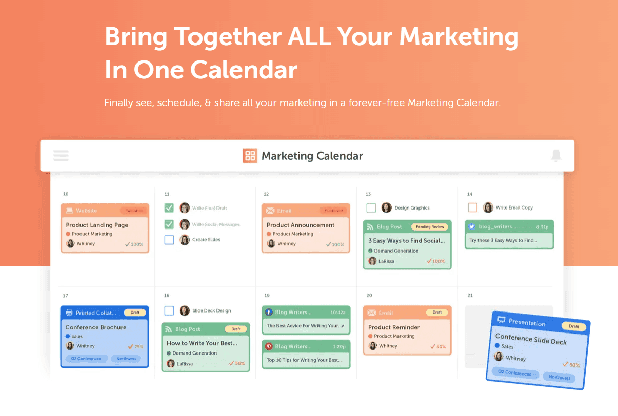 CoSchedule Marketing Calendar example
