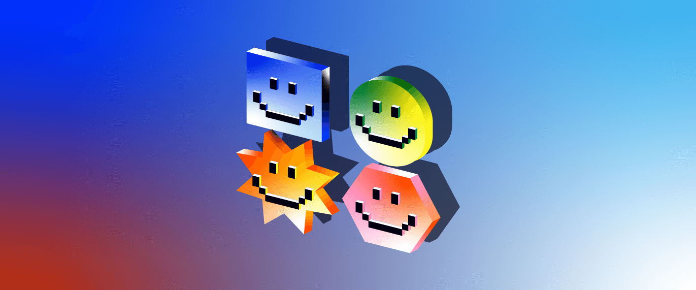 Header image of four colorful emojis on a gradient blue background.