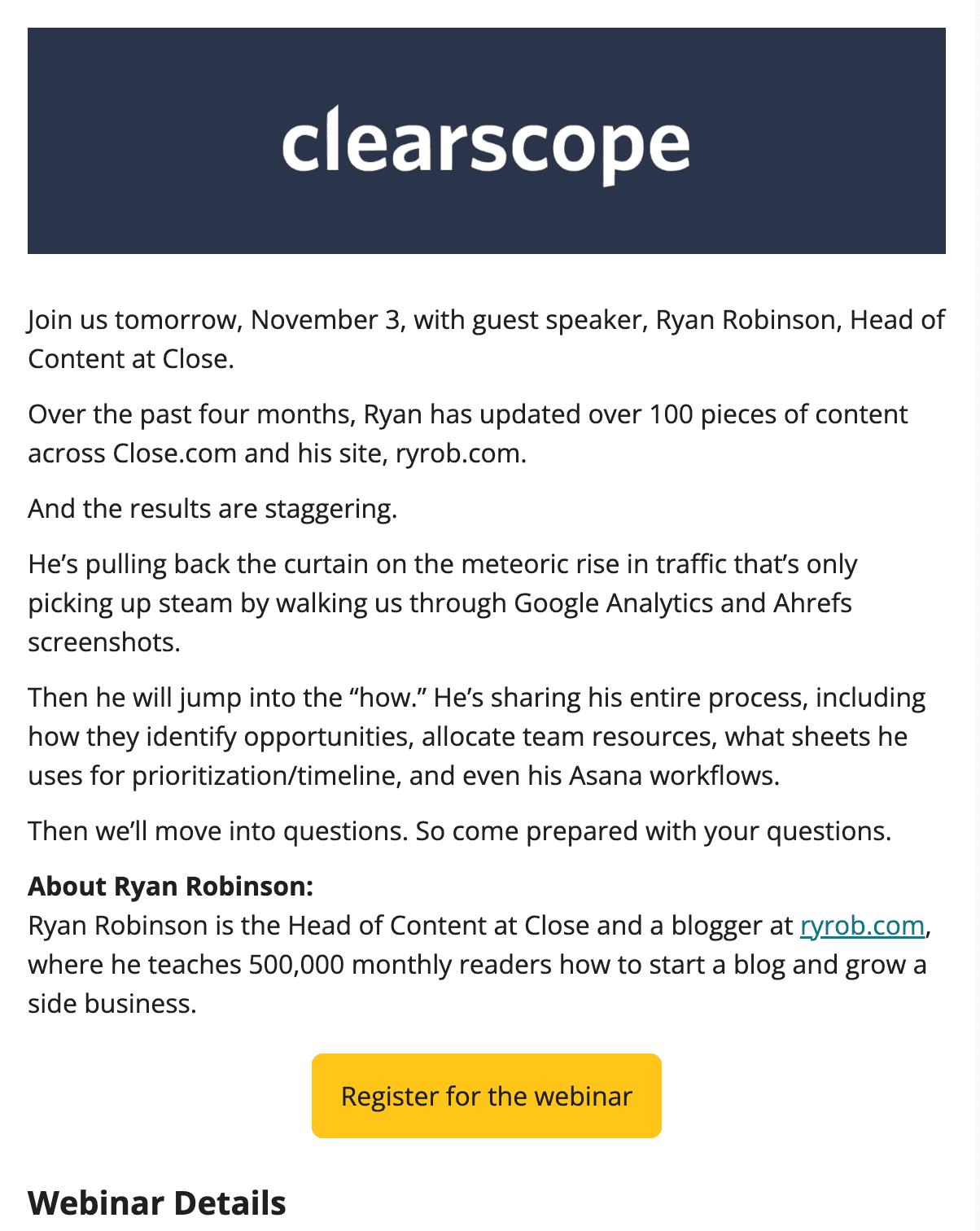 Clearscope inbound marketing invitation