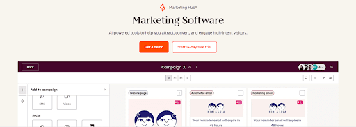 HubSpot Marketing Software homepage.