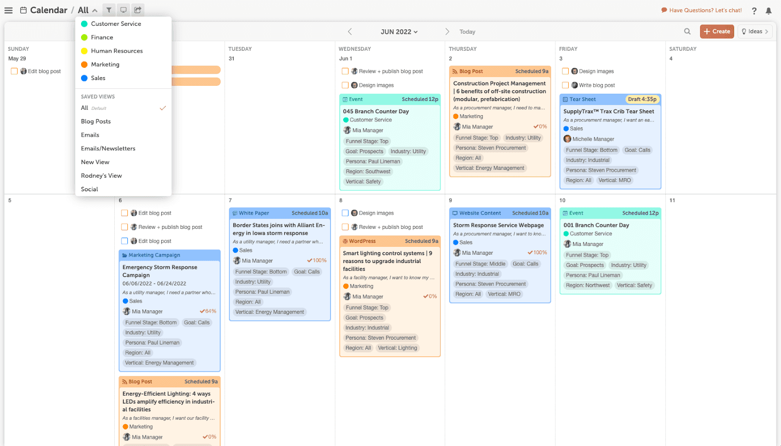 CoSchedule Marketing Suite calendar layout example