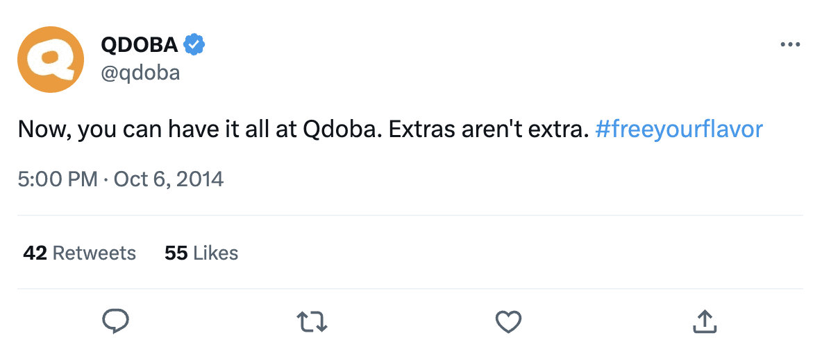 QDOBA tweet regarding their extras 
