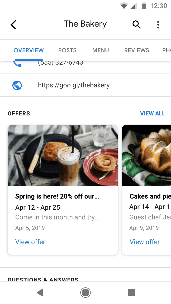 The Bakery google business account