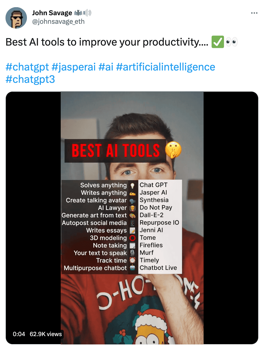 John Savage best A.I tools list on twitter