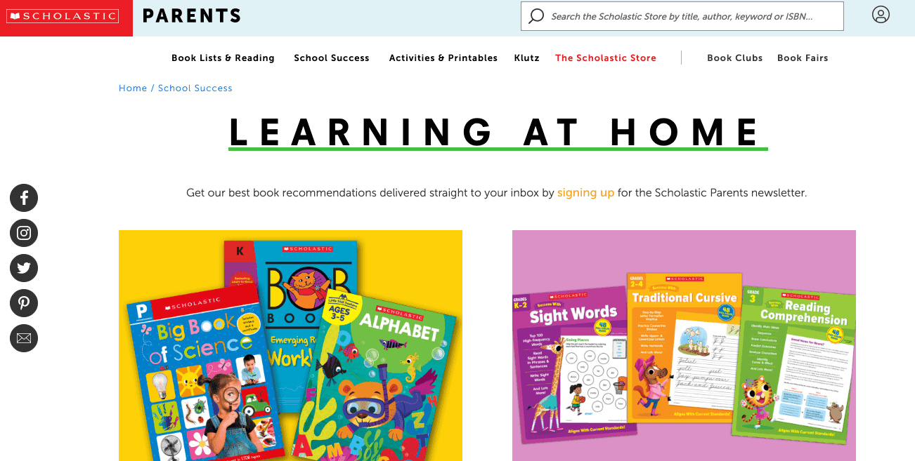 Scholastic parents learning page
