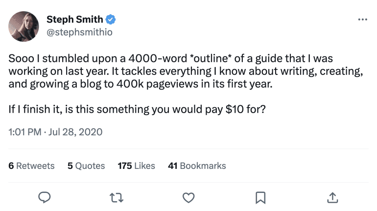 Steph Smith tweet regarding a 10$ outline of theirs