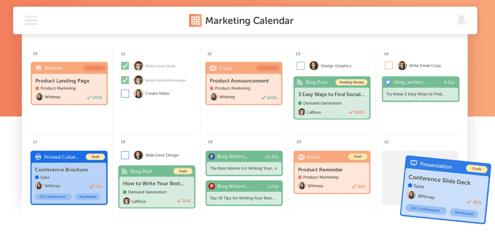 CoSchedule Marketing Calendar layout example 