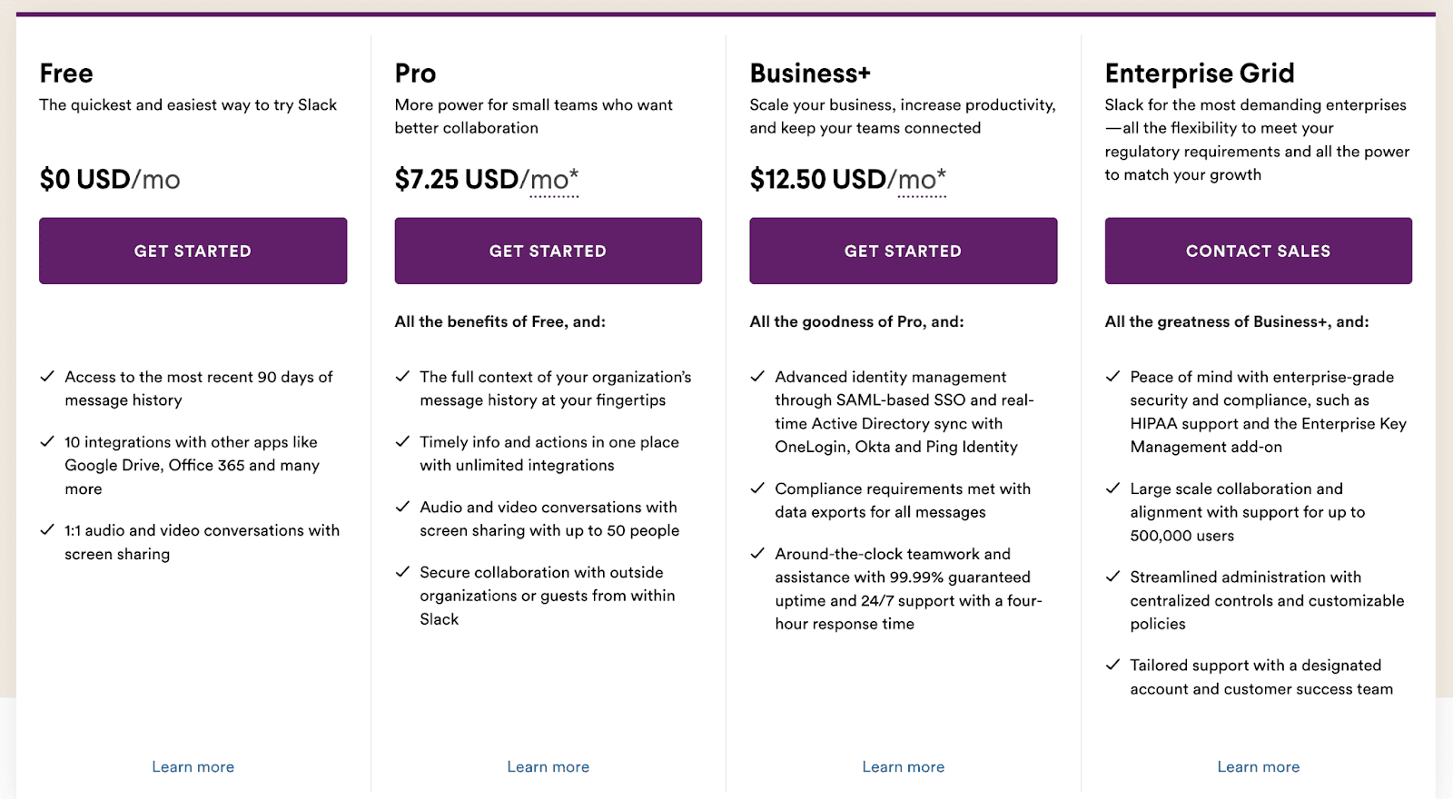 Slack plans and pricing