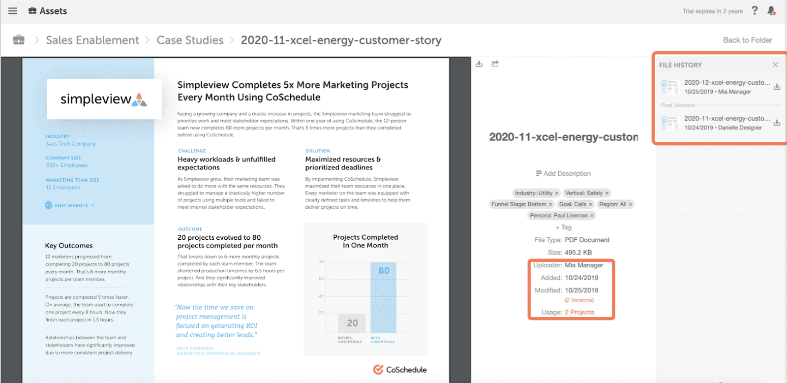 CoSchedule Asset organizer update feature