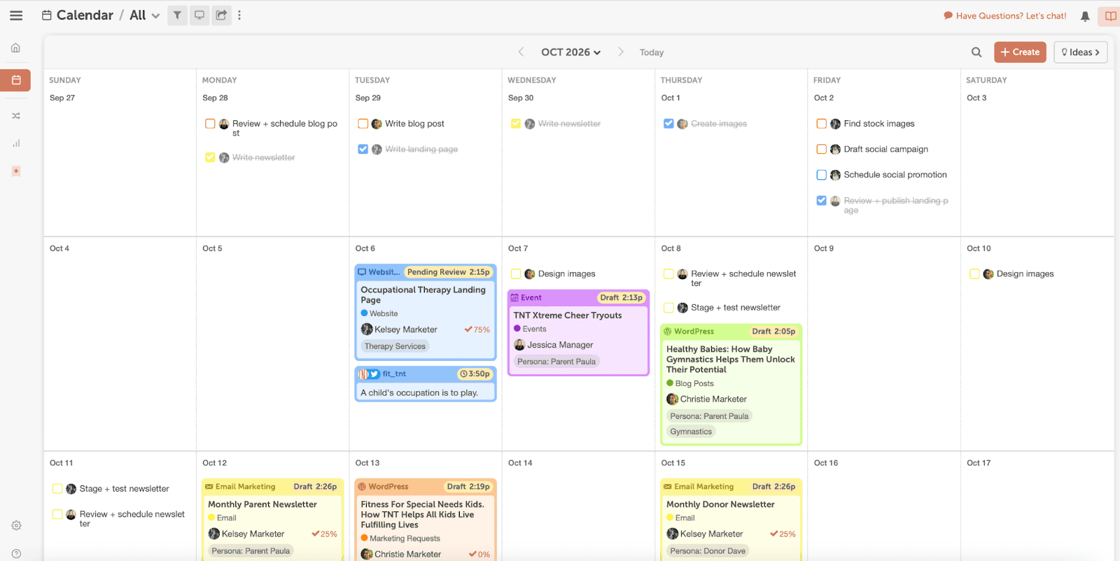 CoSchedule Calendar view