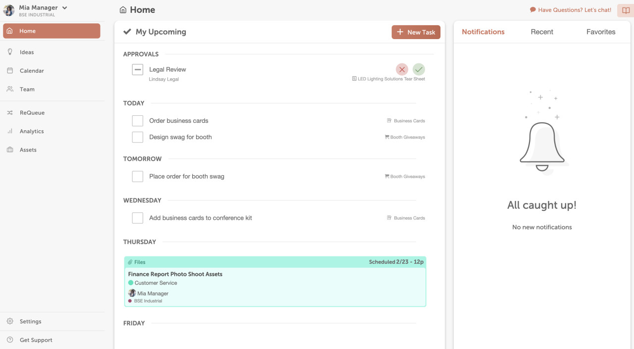 Example of a project broken down into multiple tasks