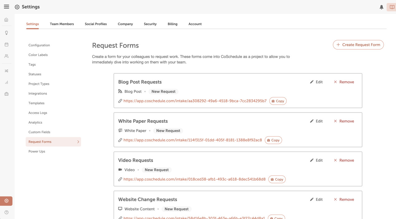 CoSchedule request forms 