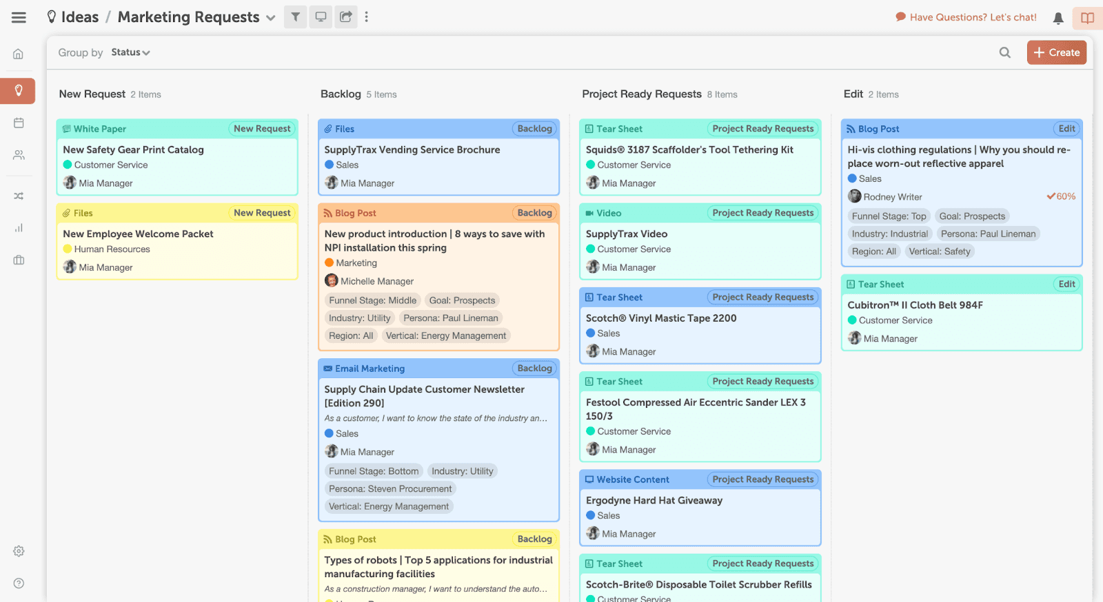 Marketing request form in calendar view