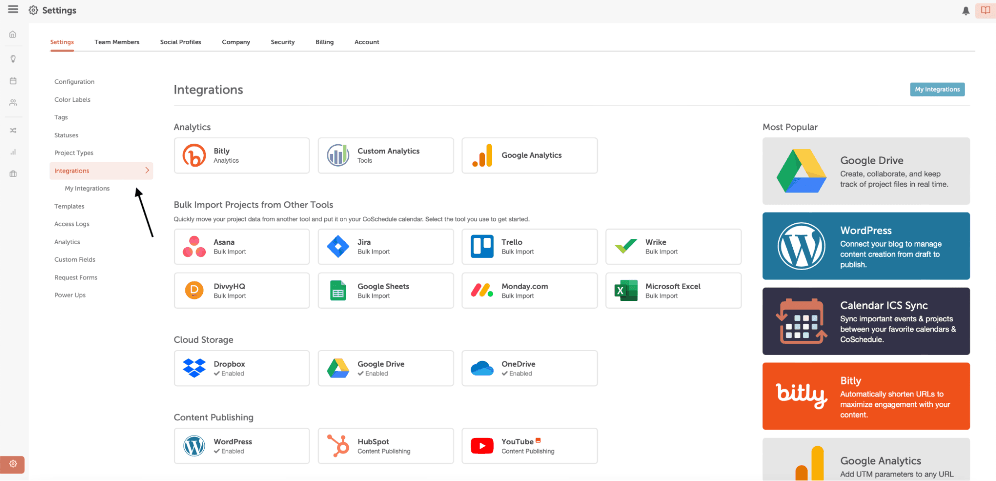 See all the integrations in settings.