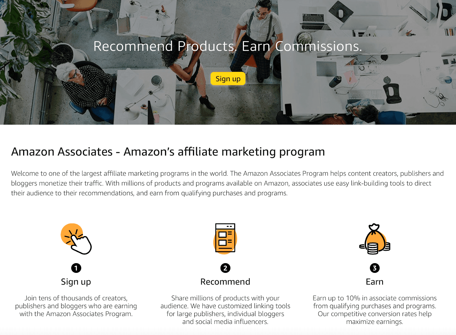 Instructions on how to sign up for Amazon's affiliate marketing program.