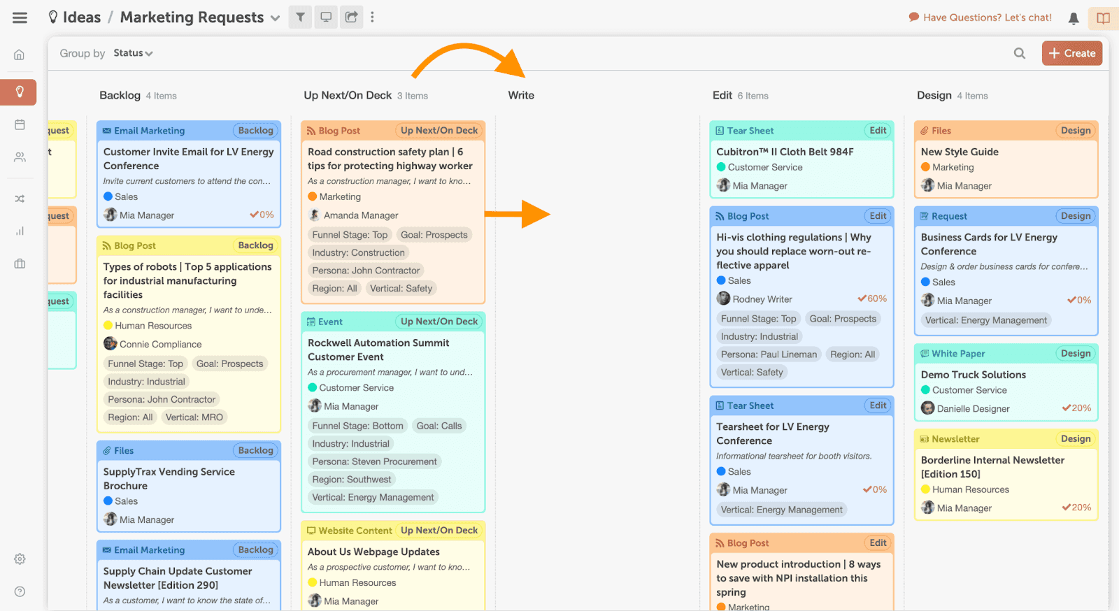 Example of how to move requests in marketing suite when they are approved and ready to be assigned to your team.