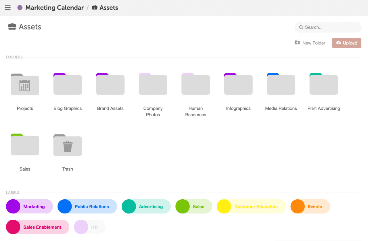 View of asset organizer that lets you organize all your marketing.