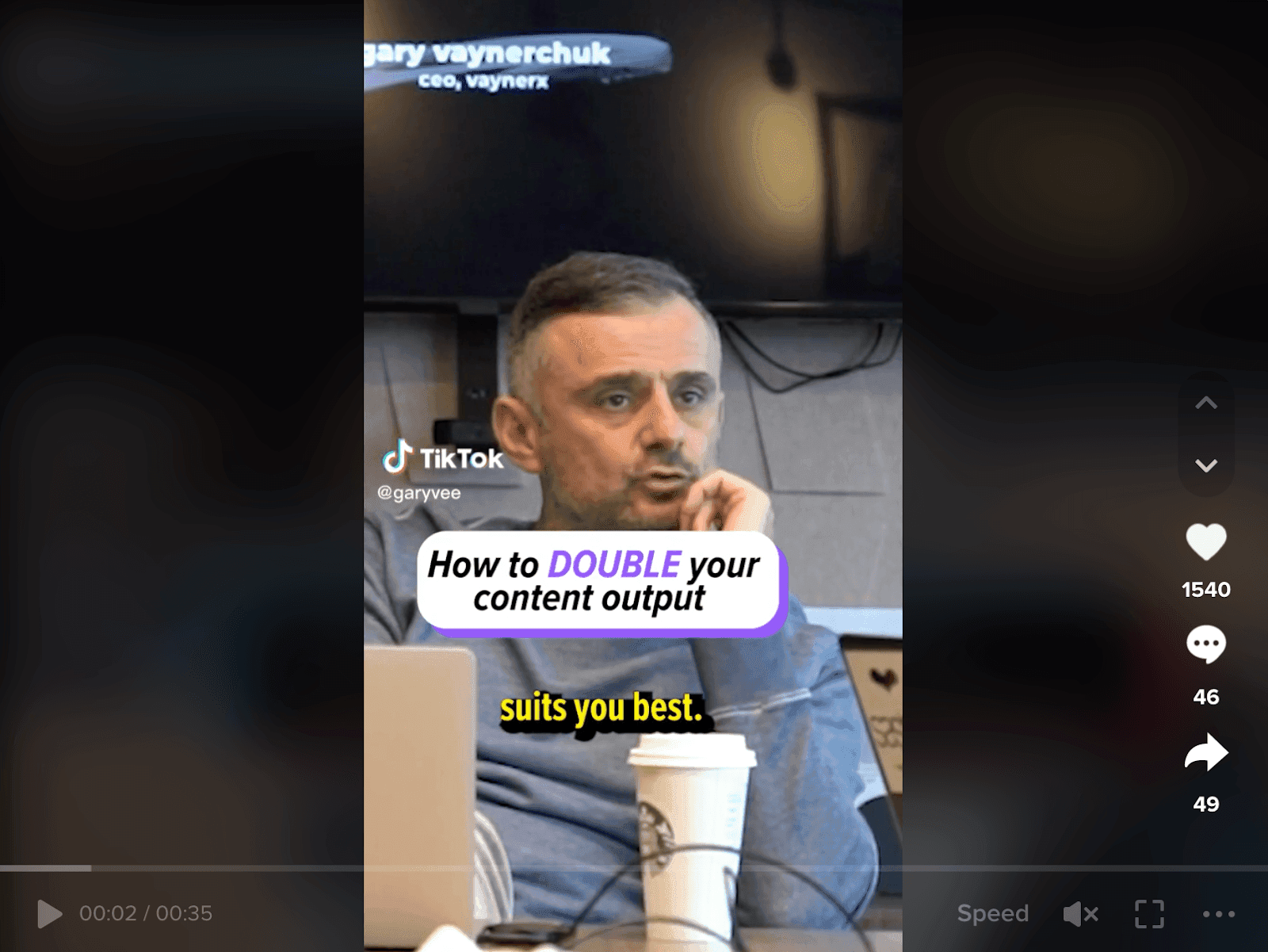Screenshot of Gary Vaynerchuk's TikTok on "How to Double your content output". 