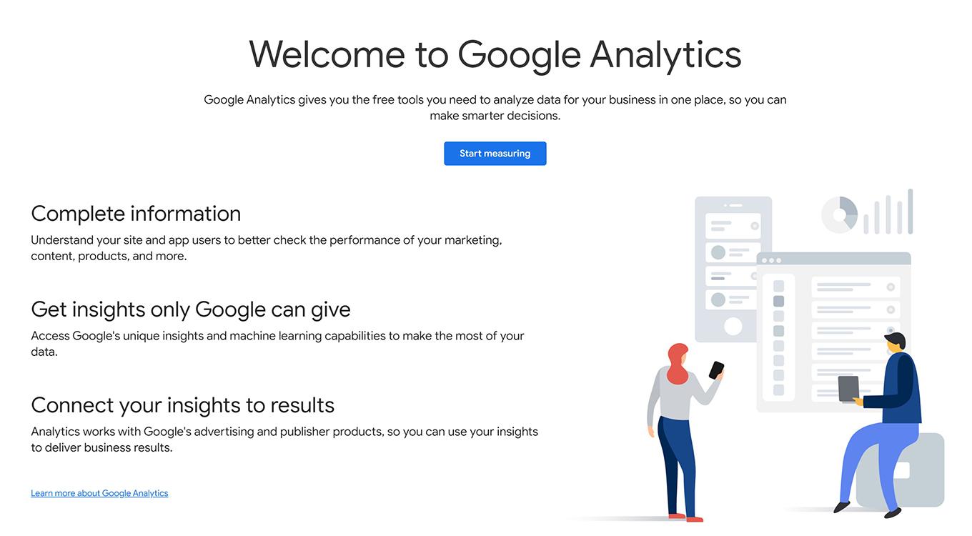 Screenshot of the Homepage of Google Analytics essentially telling you how to create an account and get started on google Analytics.
