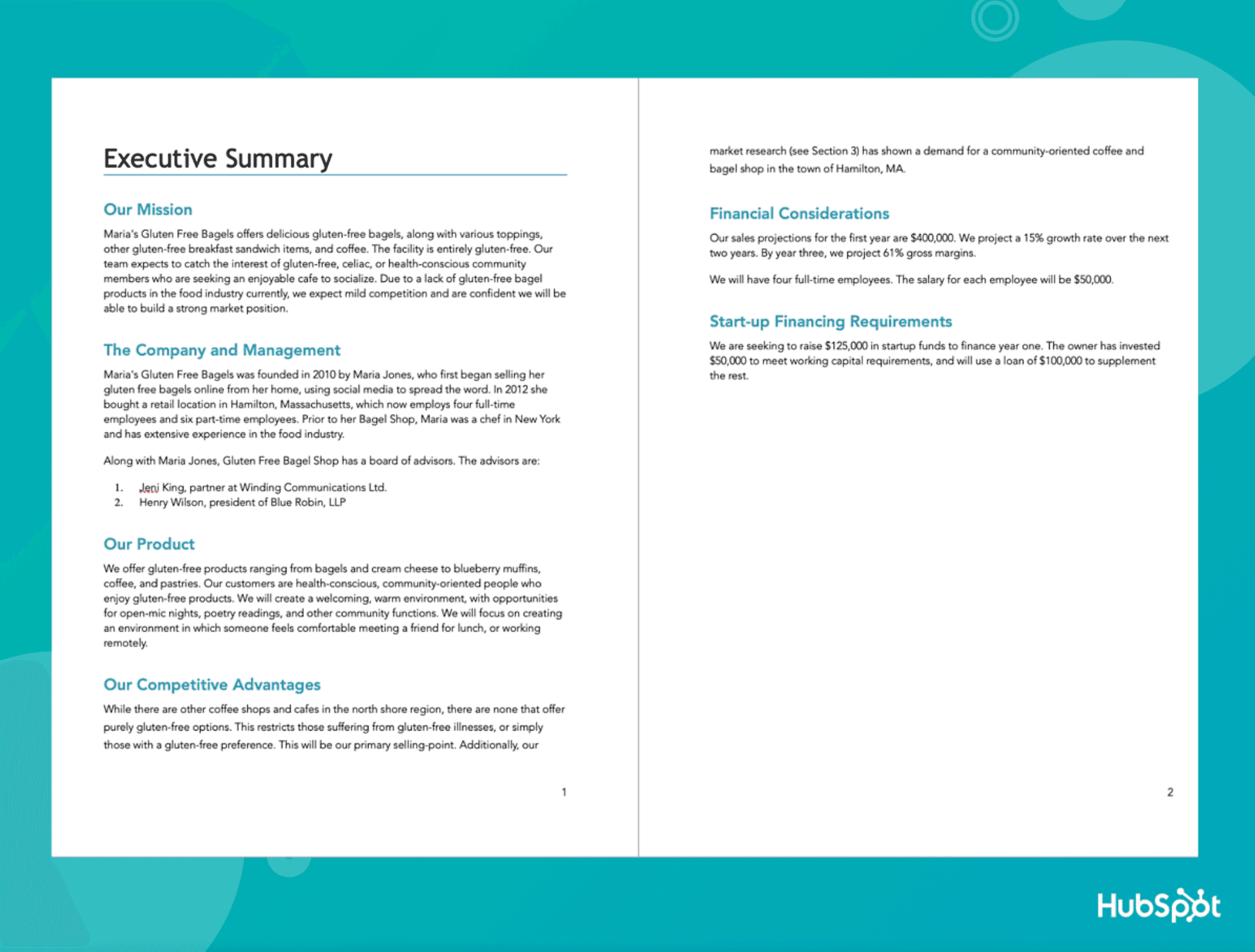 An example of a two page executive summary created by hubspot.