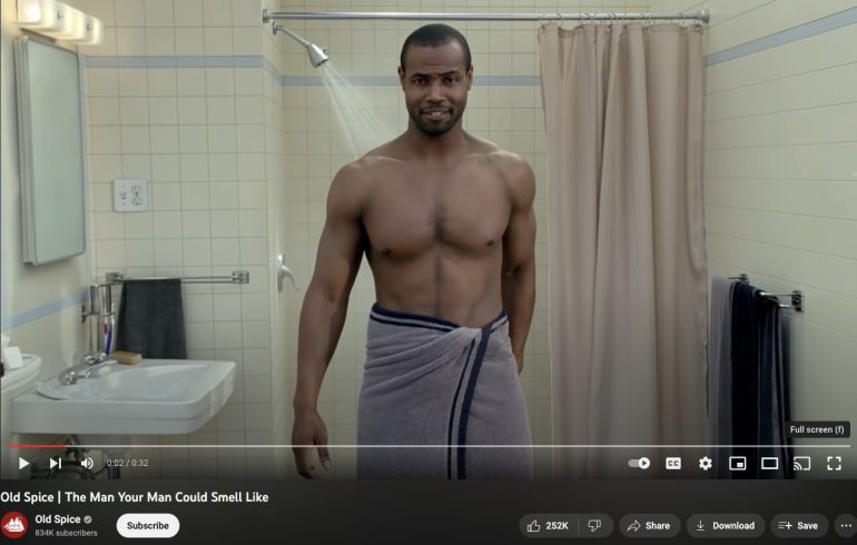 Former NFL player essentially modeling for an Old Spice commercial.