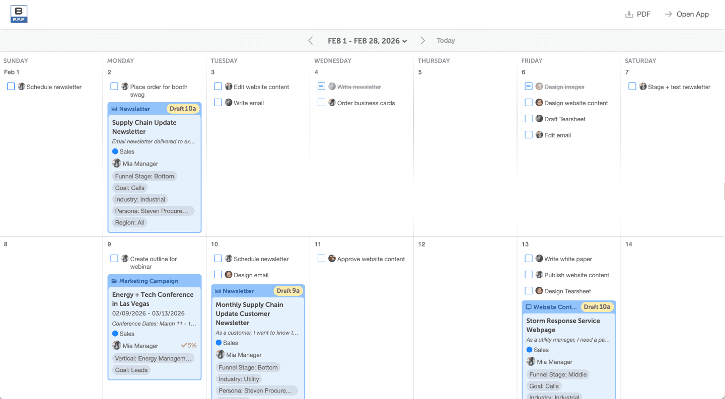 Create custom views of calendar idea board or table view.