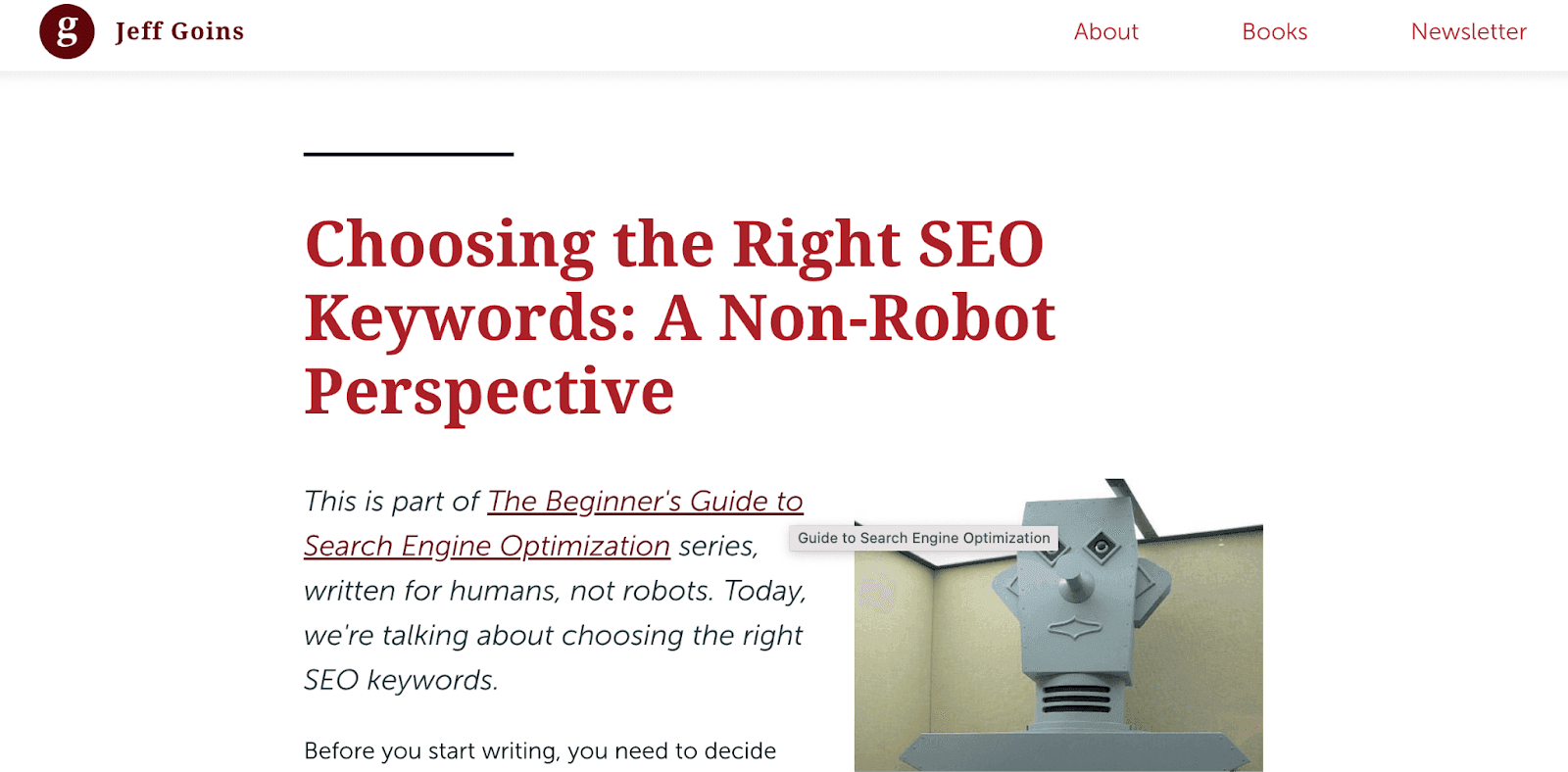 Jeff Goins presents choosing the right seo keywords: A non-robot perspective.