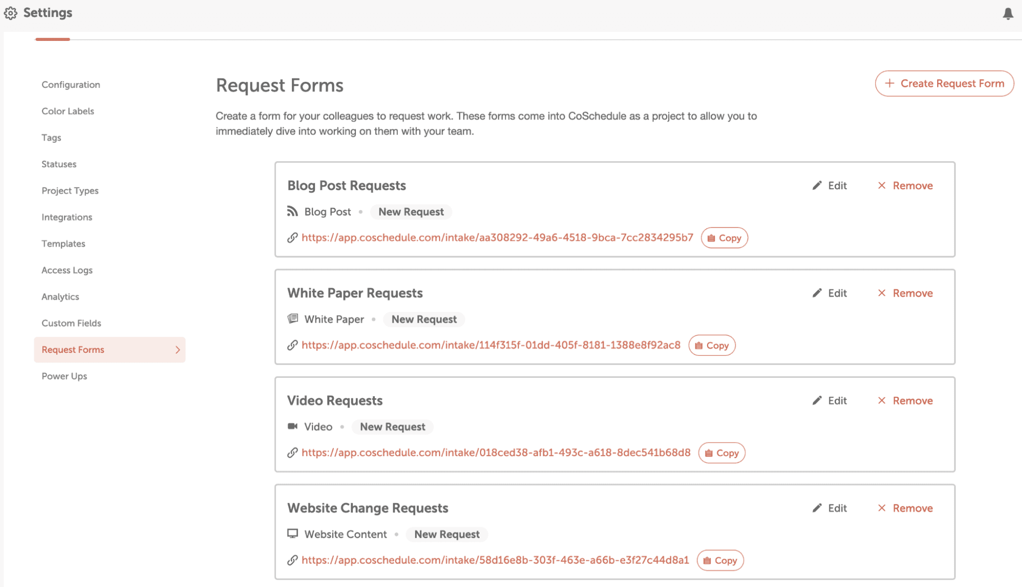 Build request forms for blogs, videos, white papers etc...