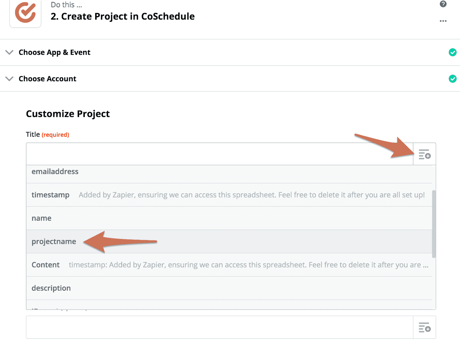 Click the project name option.