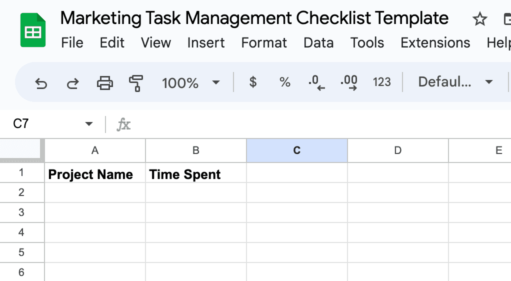 Marketing task checklist spreadsheet