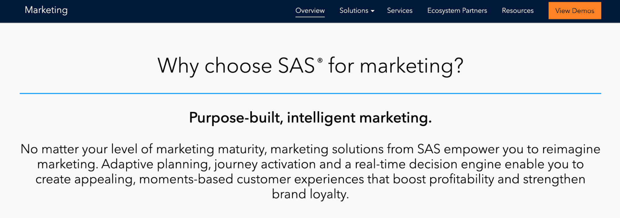 SAS is labeled as an intelligent marketing management resource.