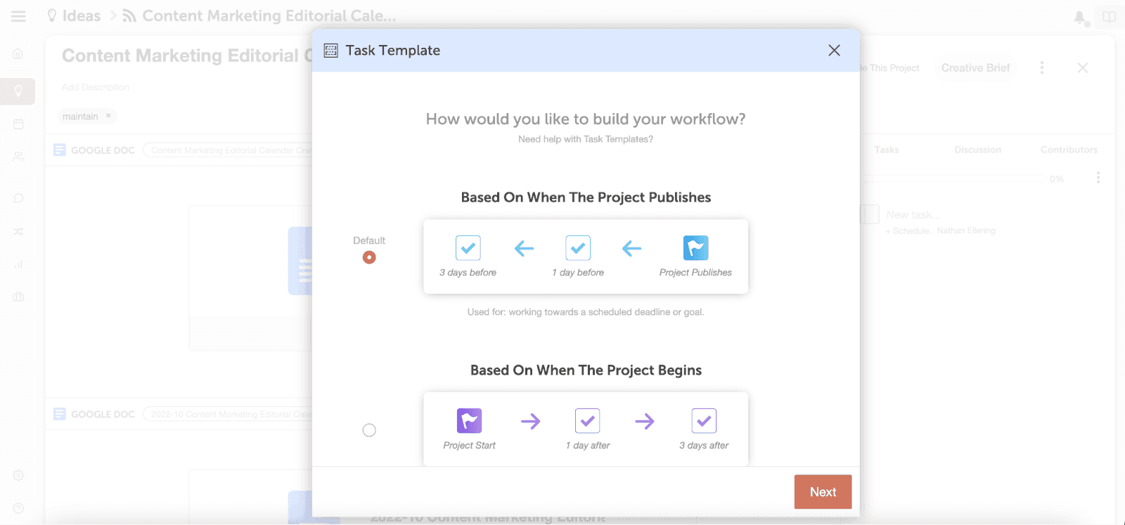 Task template window - how would you like to build your workflow?