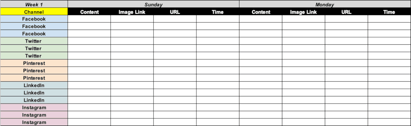 Social media promotional calendar template