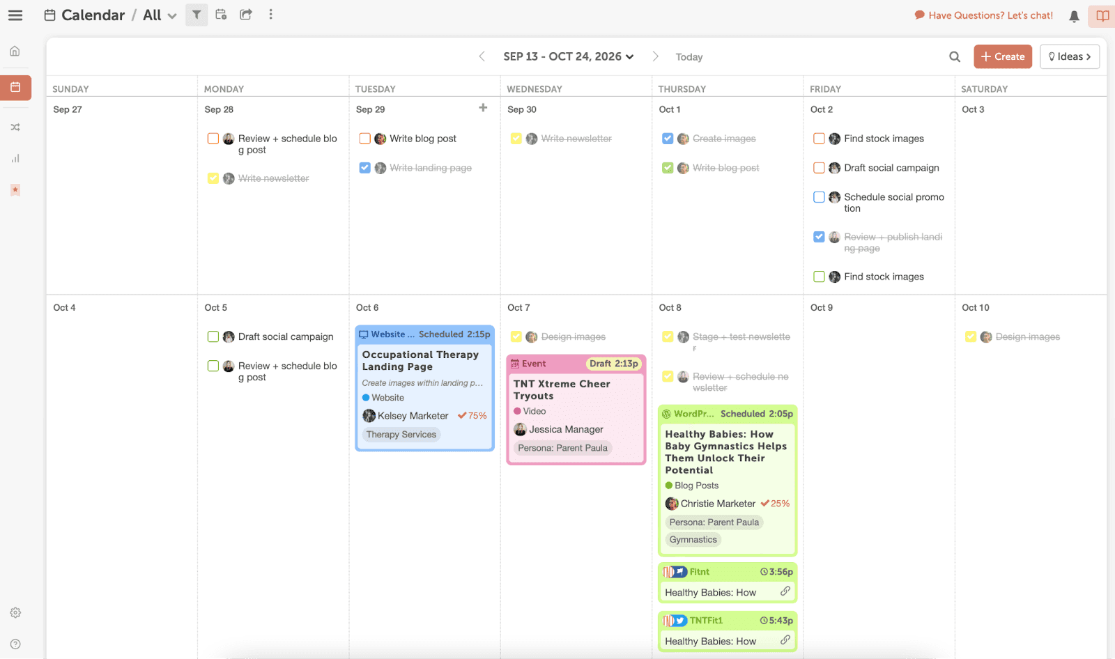 CoSchedule calendar showing tasks and projects assigned to people