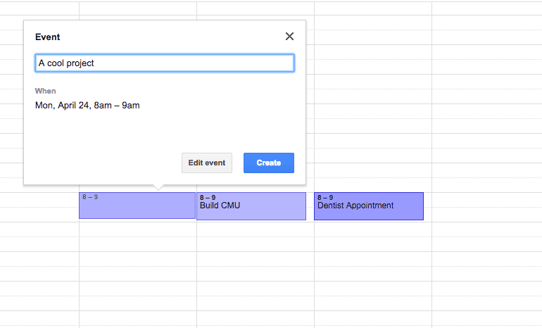 Google calendar create a project example