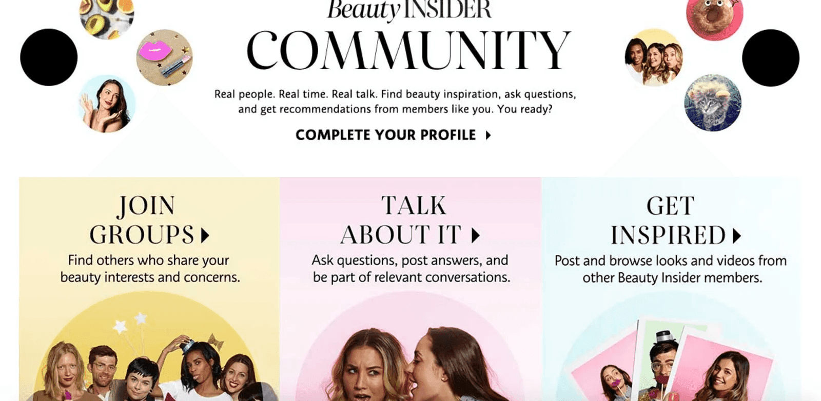 Beauty Insider Community webpage