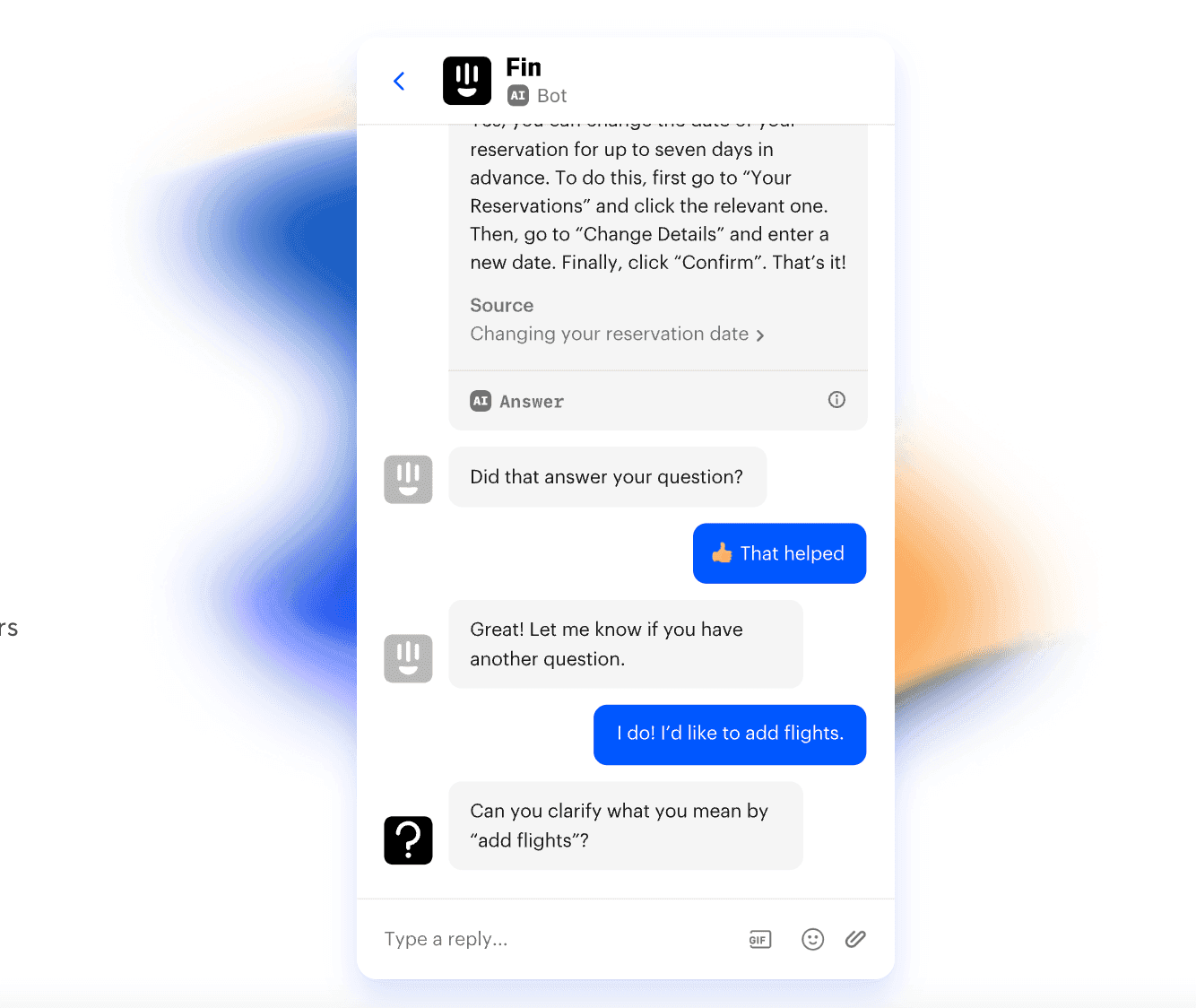 Captura de pantalla de la conversación del Intercom AI Chatbot