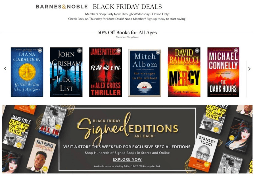 Barns and Noble Black Friday webpage