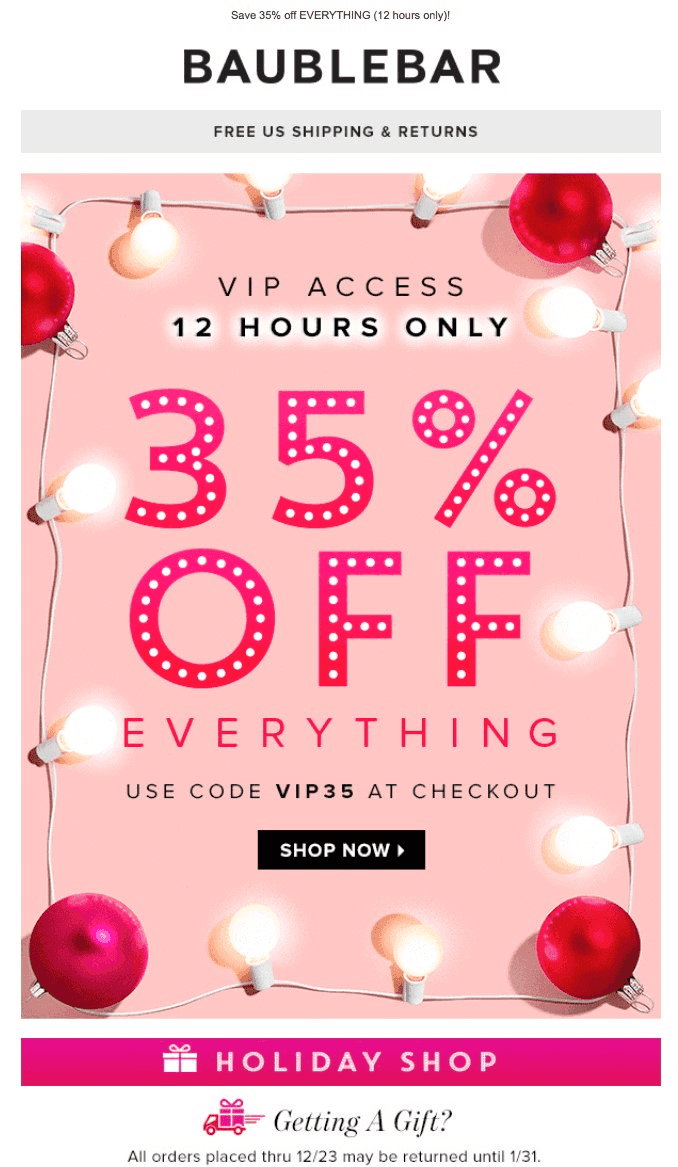 Pink Baublebar flyer design promoting a 35% off discount